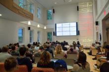Sallie Hughes lectures to faculty and students at Williams Hall, Global Commons.